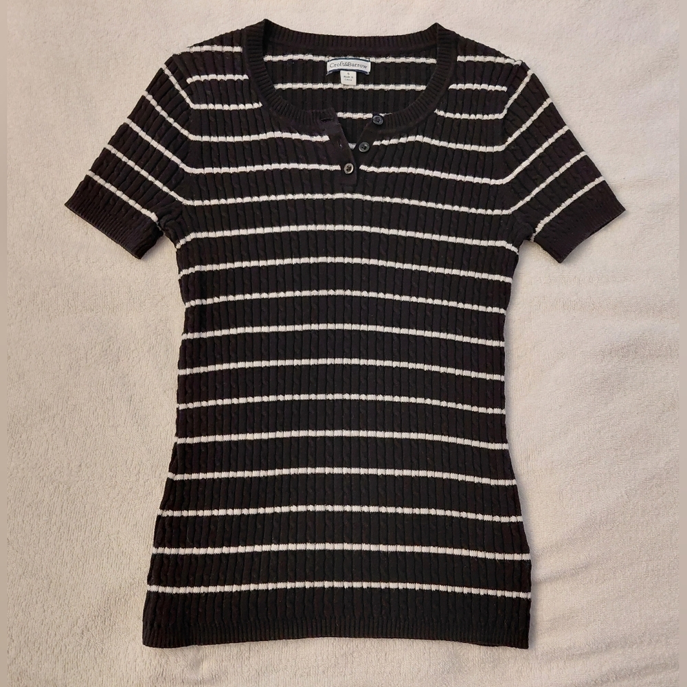 Croft & Barrow Black and White Ribbed Short Sleeve Tee